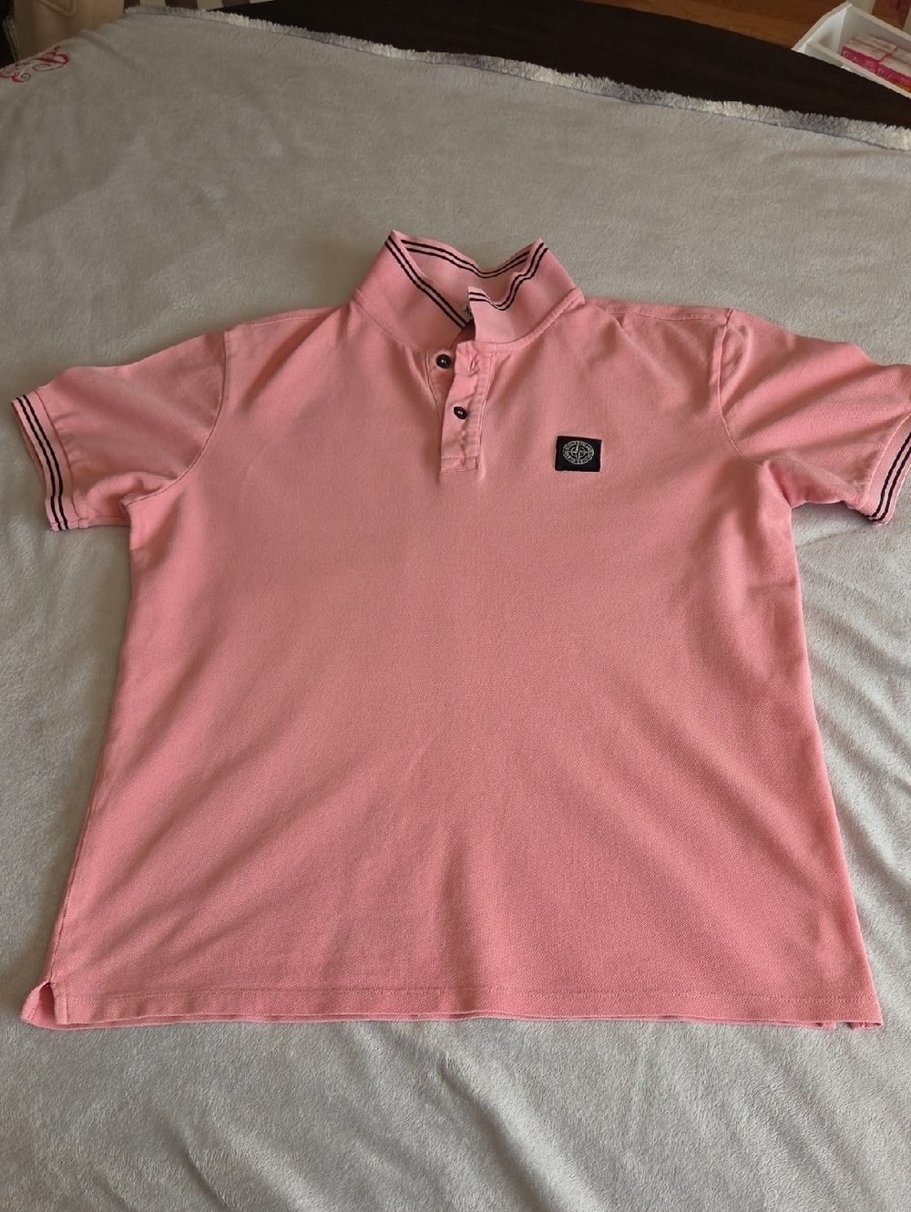 Stone Island Polo Shirt, Pink With Black Trim, Size L